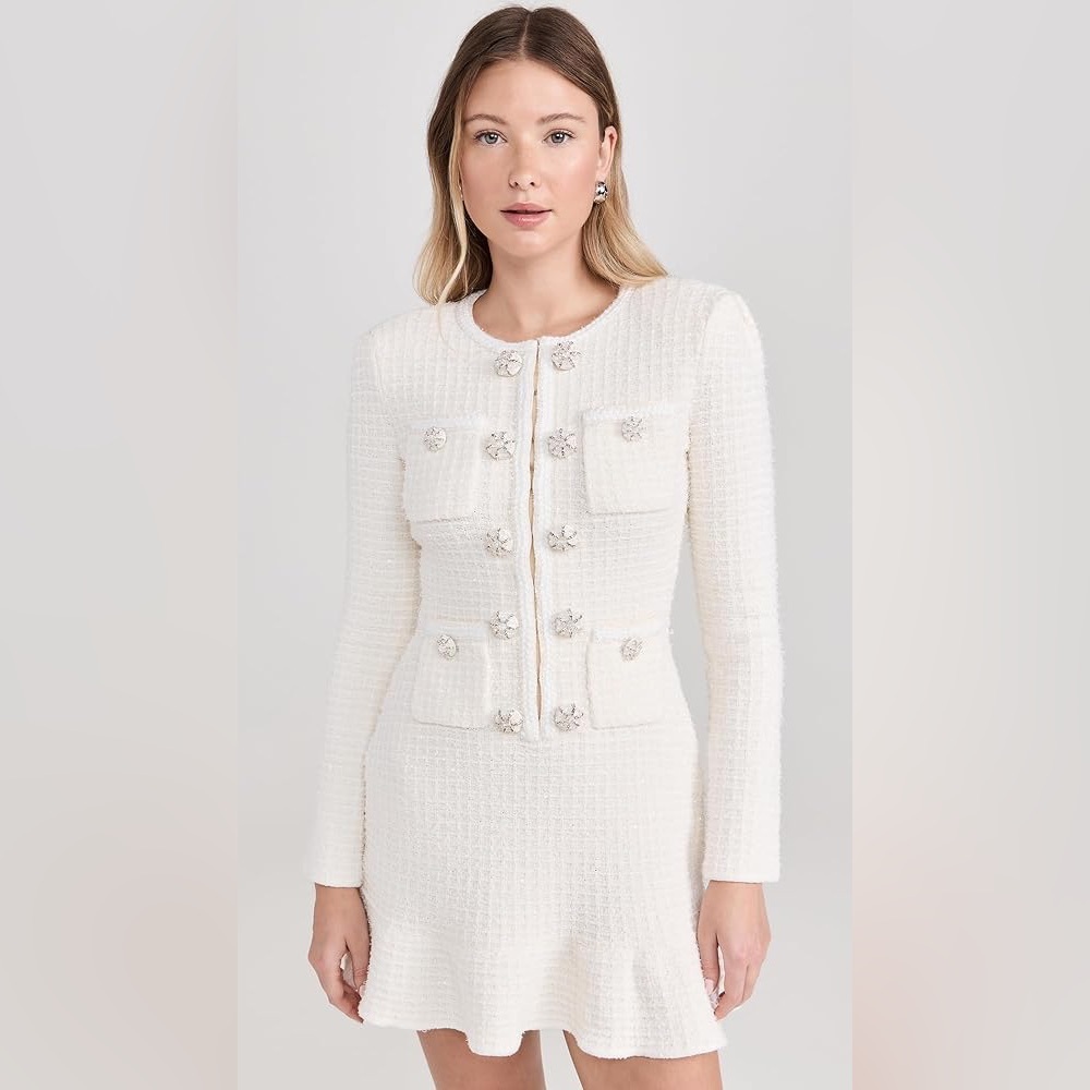 Self-Portrait White Textured Dress